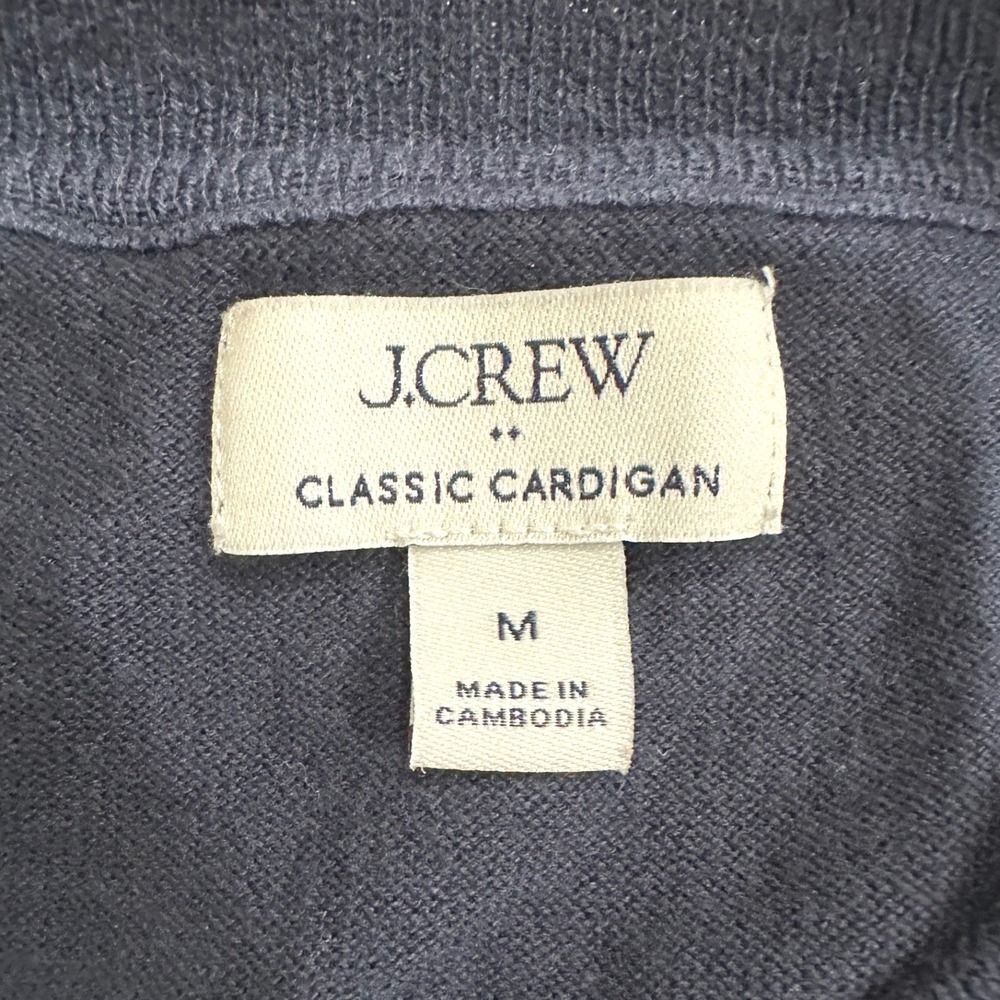 J.Crew Classic Cotton Cardigan Sweater Navy Blue Crewneck Button Front Women M - Picture 5 of 7